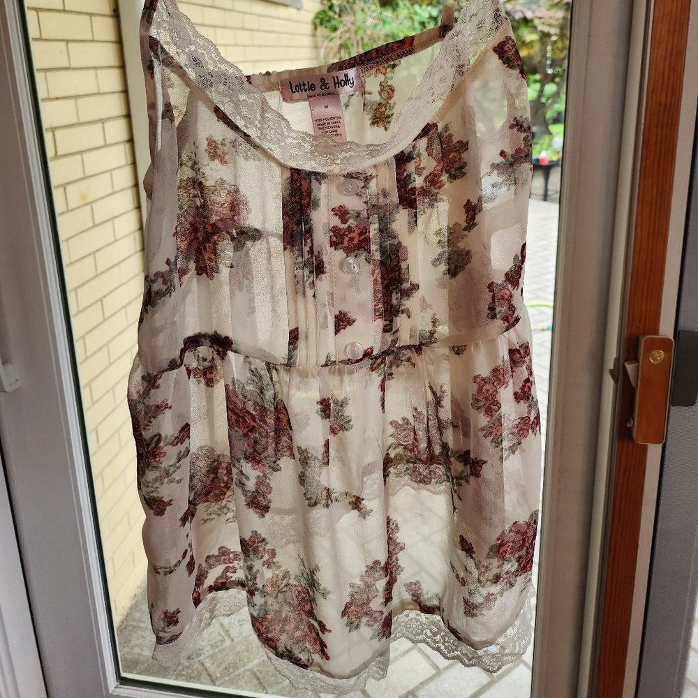 Mesh Floral Spaghetti Strapped Tank Top